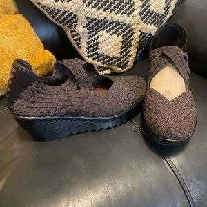 Women's Black Woven Platform Shoes